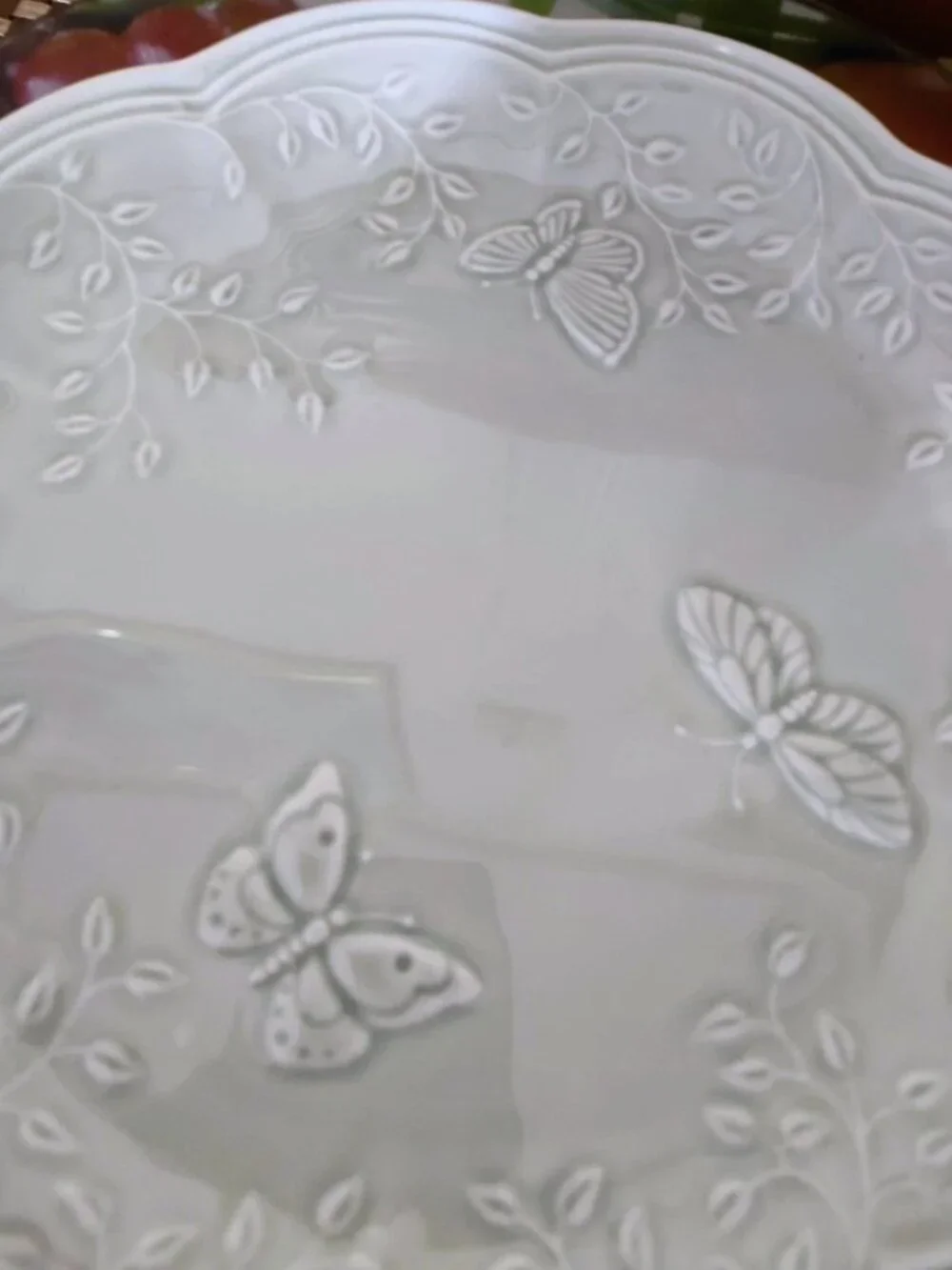 Lenox Butterfly Meadow Leaf Embossed Footed Cup Saucer & Plate Set of 3